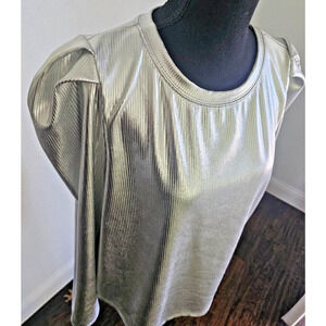 INC International Concepts Women Silver Puffy Sleeve Glam Blouse Top Size XL